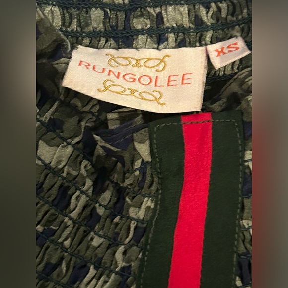 Rungolee silk olive green navy leopard print shirt, green red Gucci like stripe - Picture 2 of 5